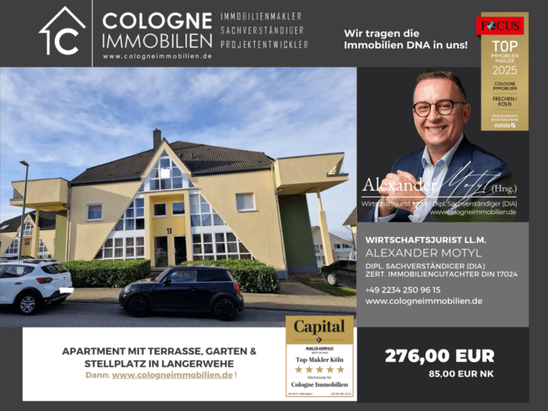 Apartment mit Terrasse, Gartenfläche & Stellplatz für RENTNER, SINGLES in Langerwehe – erfolgreich vermittelt