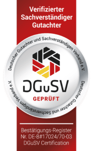 DGuSV-Siegel: Verifizierter Sachverständiger Gutachter, Bestätigungs-Register Nr. DE-8#17024/70-03