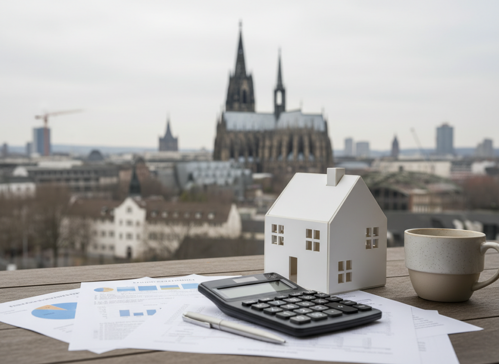 Finanzierungsunterlagen und Hausmodell – Zinsen und Immobilienkauf im Raum Köln & Rhein-Erft-Kreis