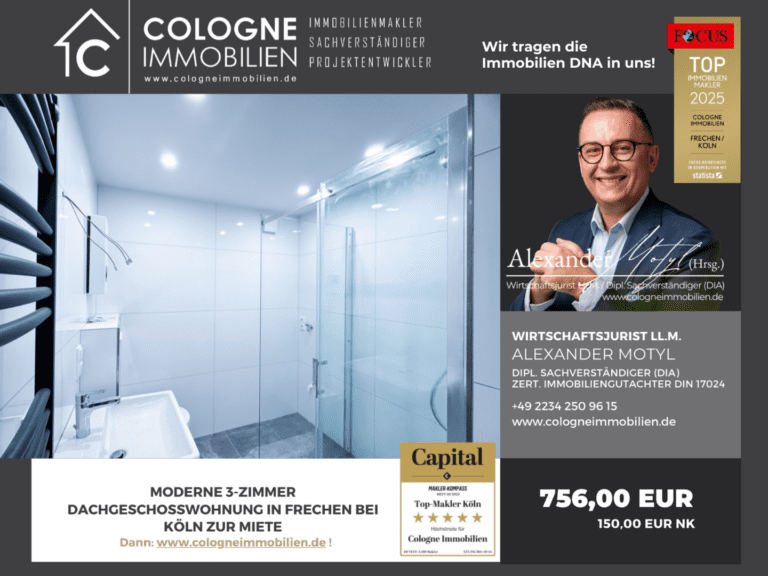NEU SANIERTE MODERNE 3-ZIMMERWOHNUNG MIT KLIMA UND KÜCHE IN FRECHEN-BACHEM BEI KÖLN – erfolgreich vermittelt
