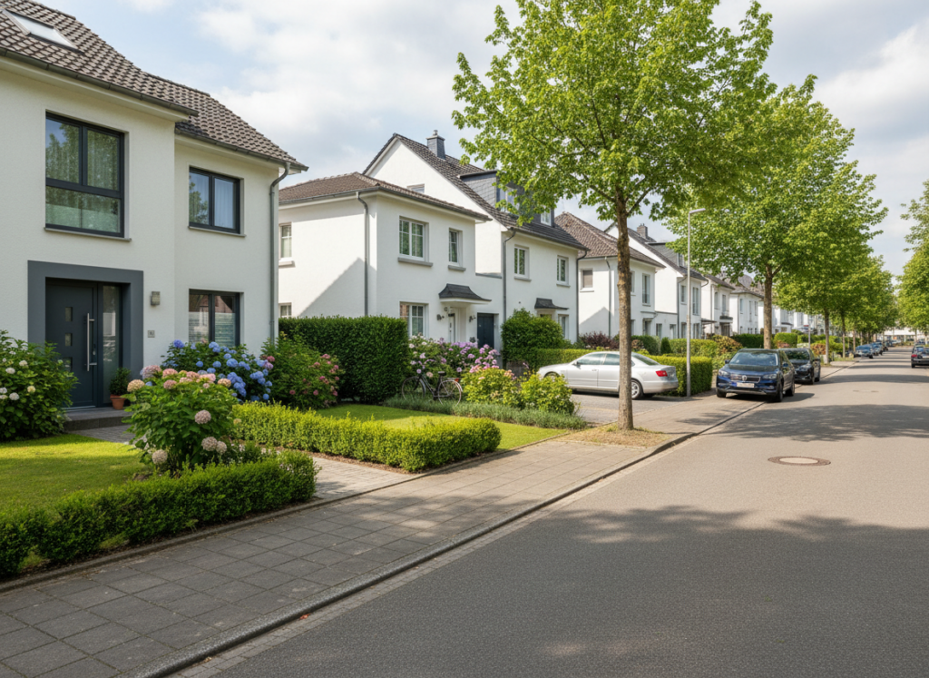 Wohnstra&szlig;e mit Einfamilienh&auml;usern in Frechen bei K&ouml;ln &ndash; Hausverkauf im Rhein-Erft-Kreis