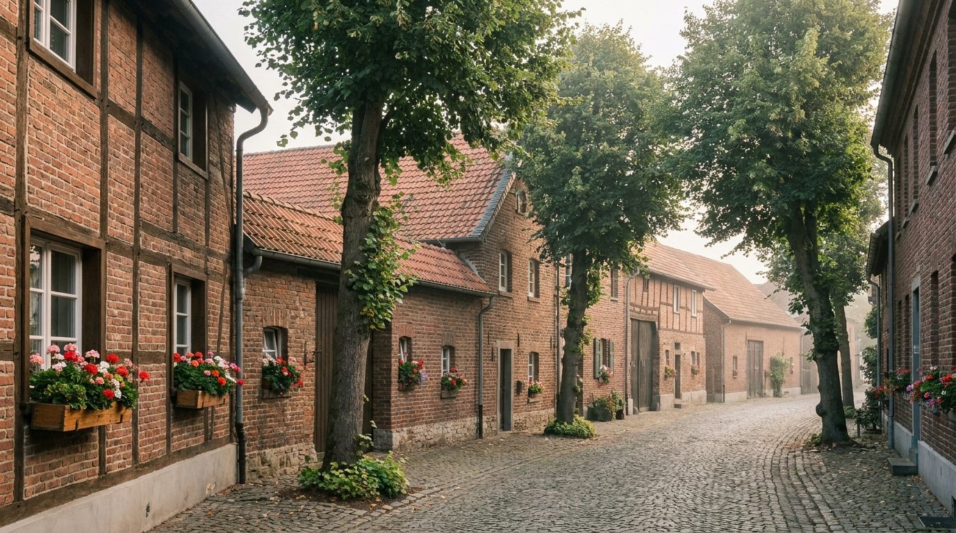 Historischer Ortskern mit Backstein-Hofanlage in Köln-Lövenich