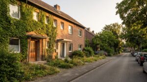 Doppelhaus als Sinnbild für die Immobilie in der Scheidung – KI-generierte Visualisierung
