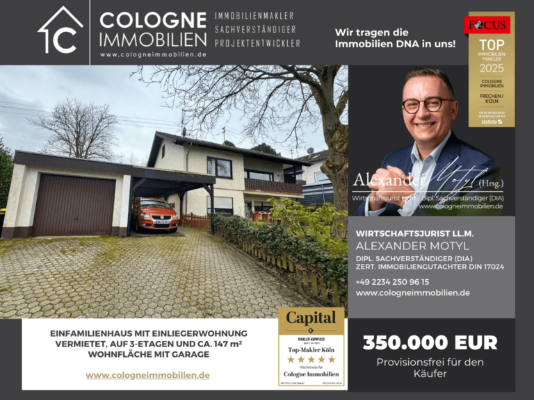 EINFAMILIENHAUS MIT EINLIEGERWOHNUNG VERMIETET, AUF 3-ETAGEN UND CA. 147 m² WOHNFLÄCHE MIT GARAGE – erfolgreich vermittelt