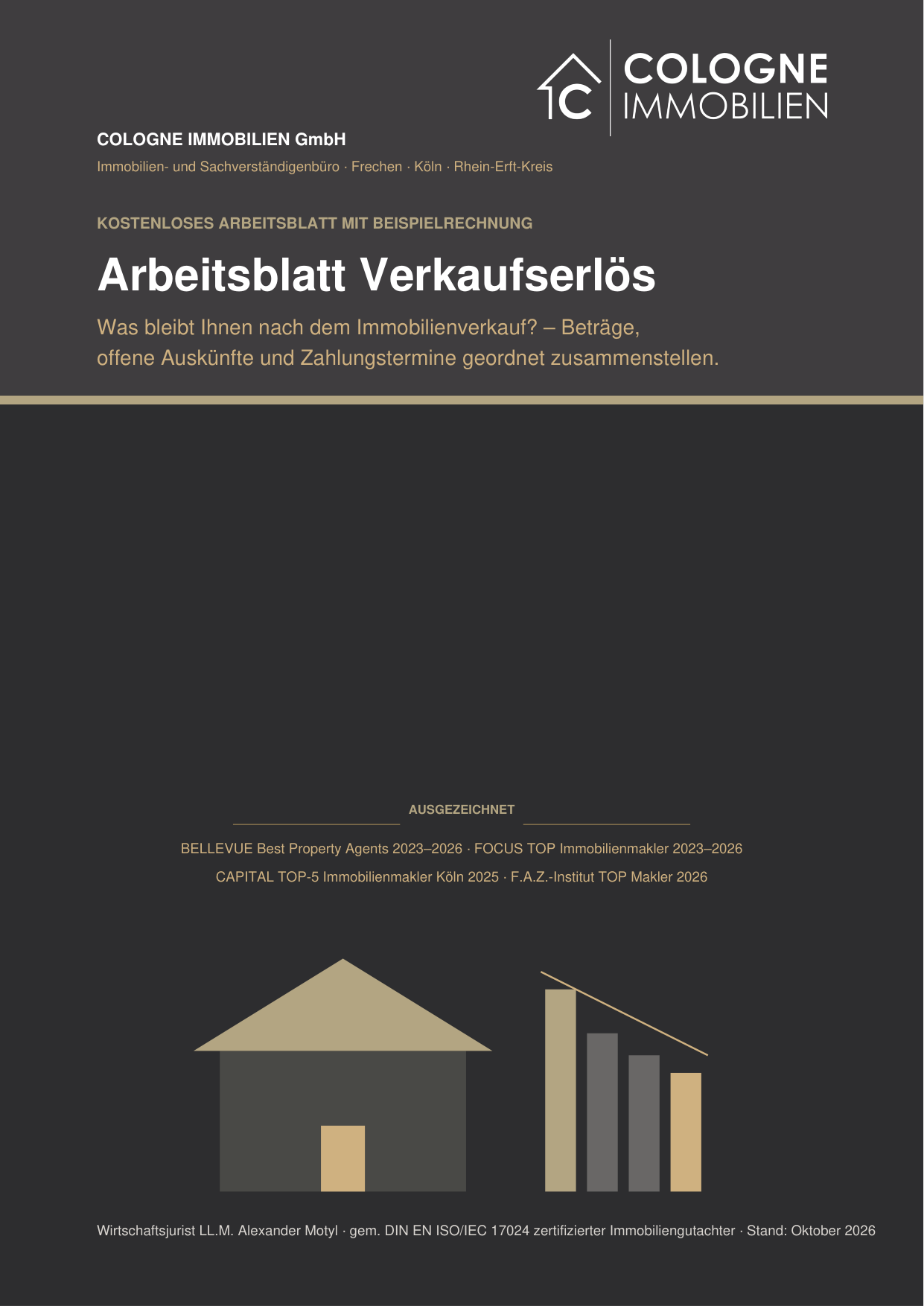 Titelseite des Arbeitsblatts Verkaufserlös von COLOGNE IMMOBILIEN